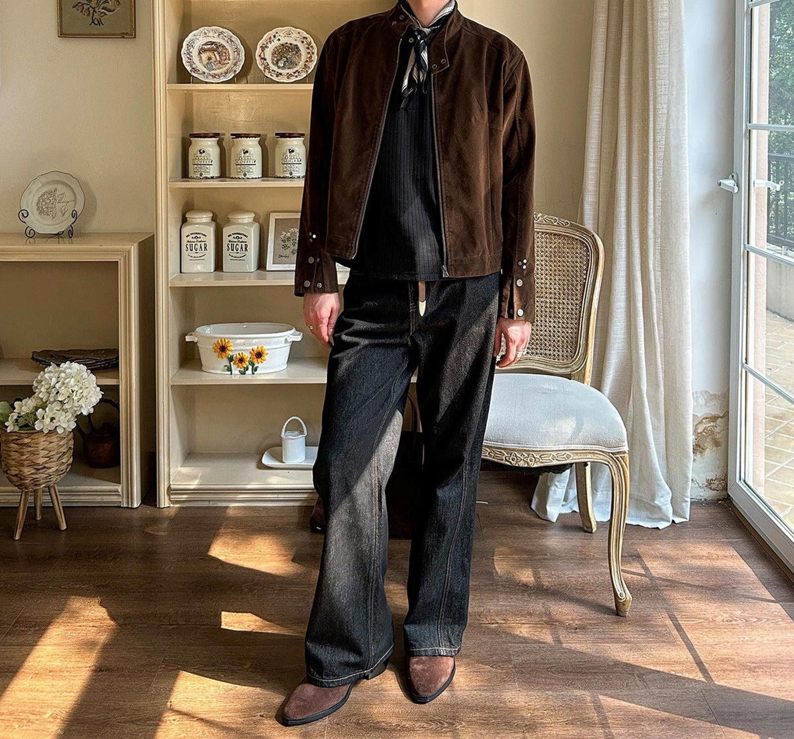 Vintage Brown Suede Button Cuff Jacket, Relaxed Fit Outerwear Size US M / EU 48-50 / 2 - 3 Thumbnail
