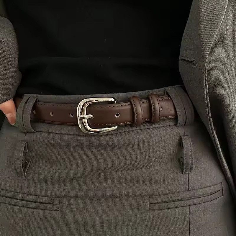 Japanese Brand BROWN PU Leather Belt - Length 105cm, Width 2.8cm | Sleek Size ONE SIZE - 2 Thumbnail