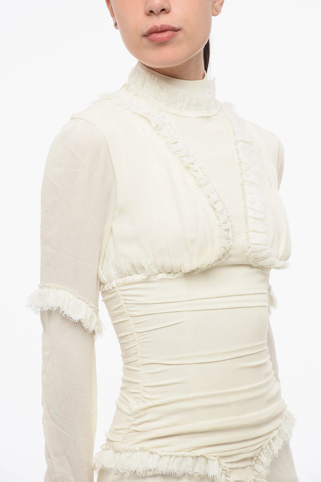 Balmain og1mm0326 Long-Sleeve Dress in White Size XS / US 0-2 / IT 36-38 - 3 Thumbnail