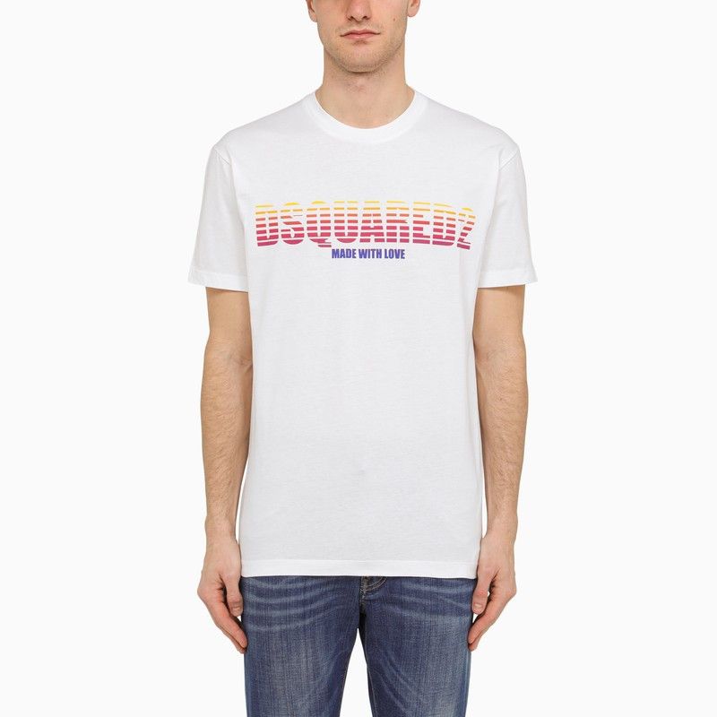 image of Dsquared2 White T-Shirt With Multicoloured Logo, Men's (Size Large)