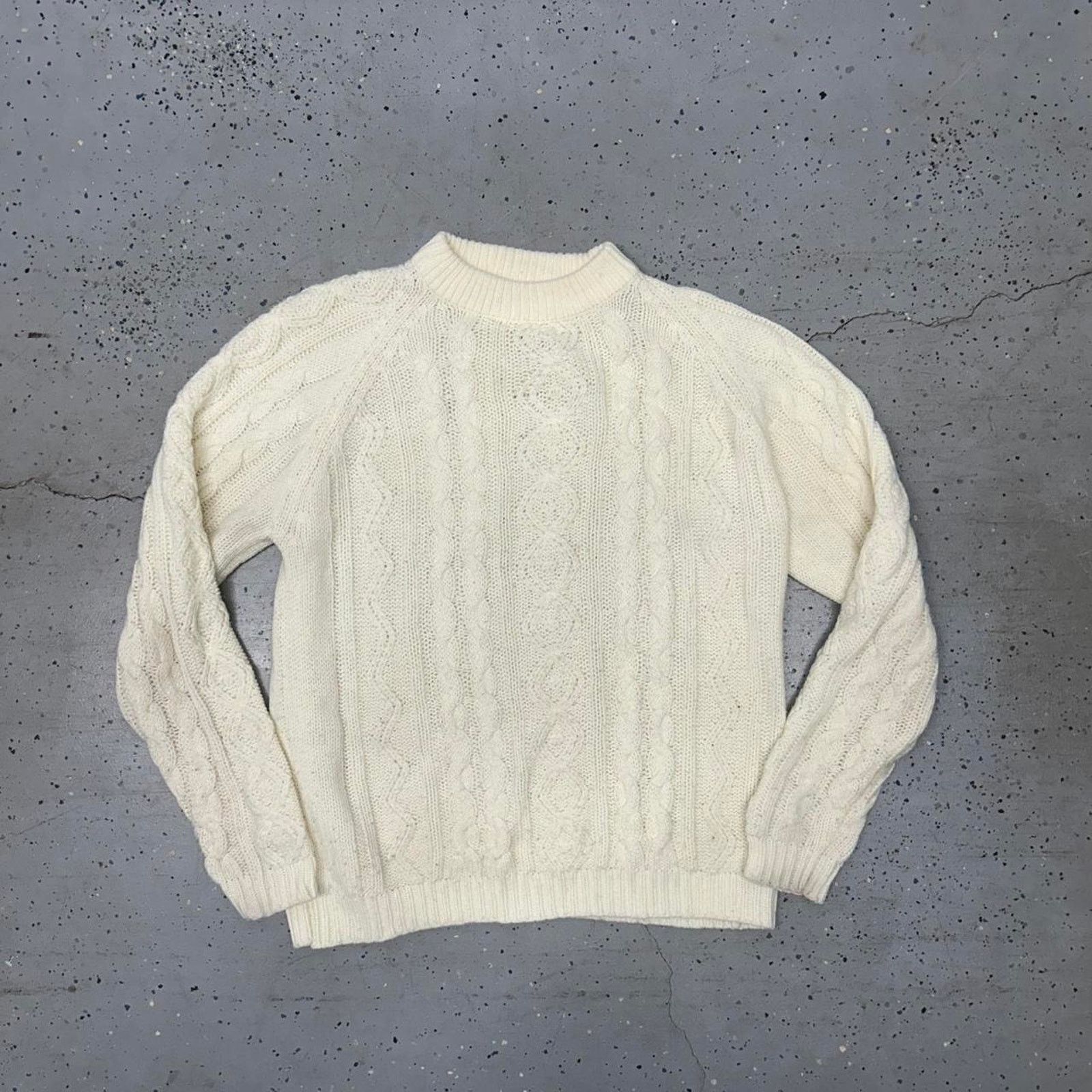 Sears Cream vintage 80s cable knit sweater Size L / US 10 / IT 46 - 1 Thumbnail