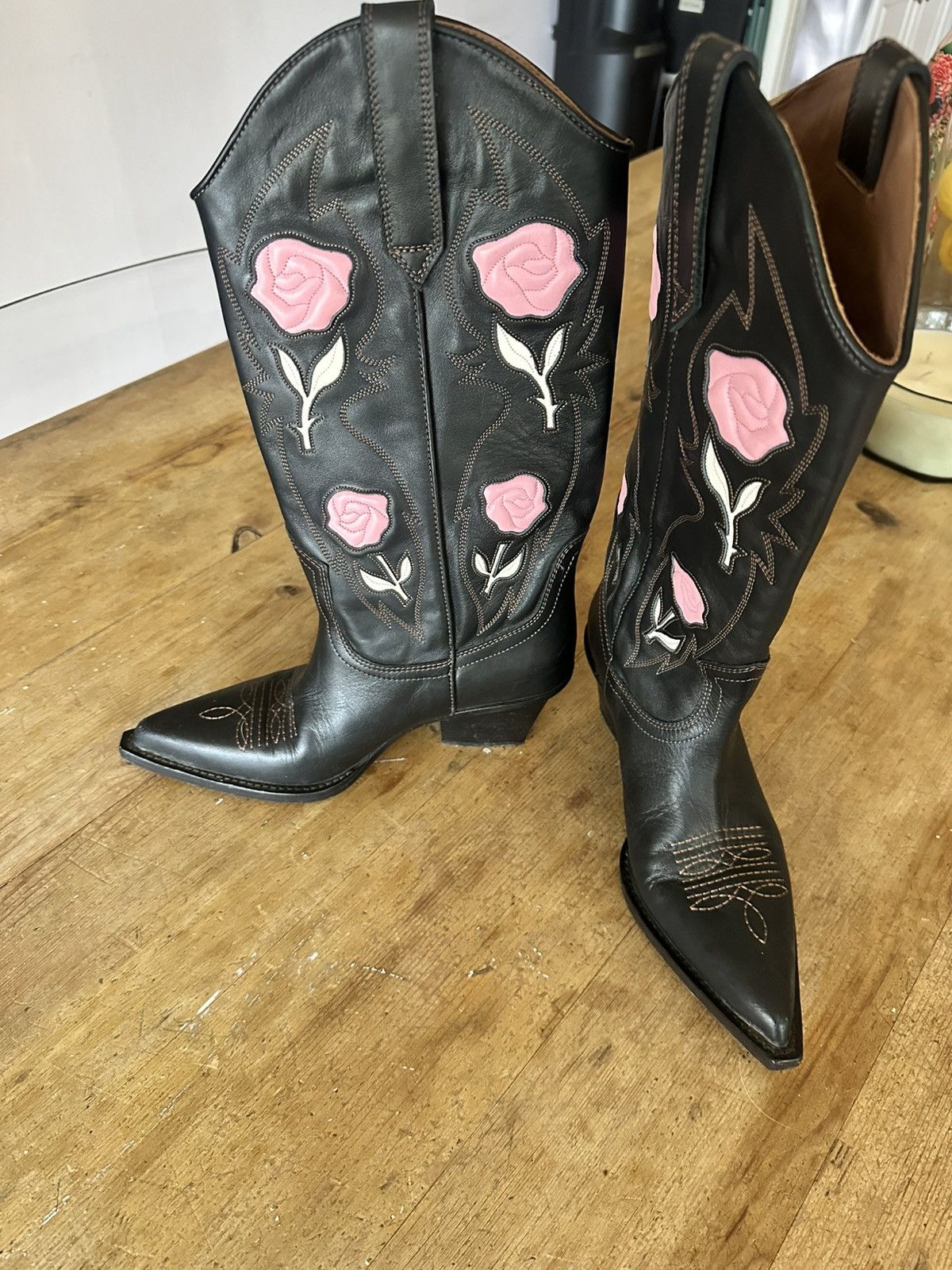 Paris Texas Rosalia Embroider Black leather cowboy boot Size US 6 / IT 36 - 1 Thumbnail
