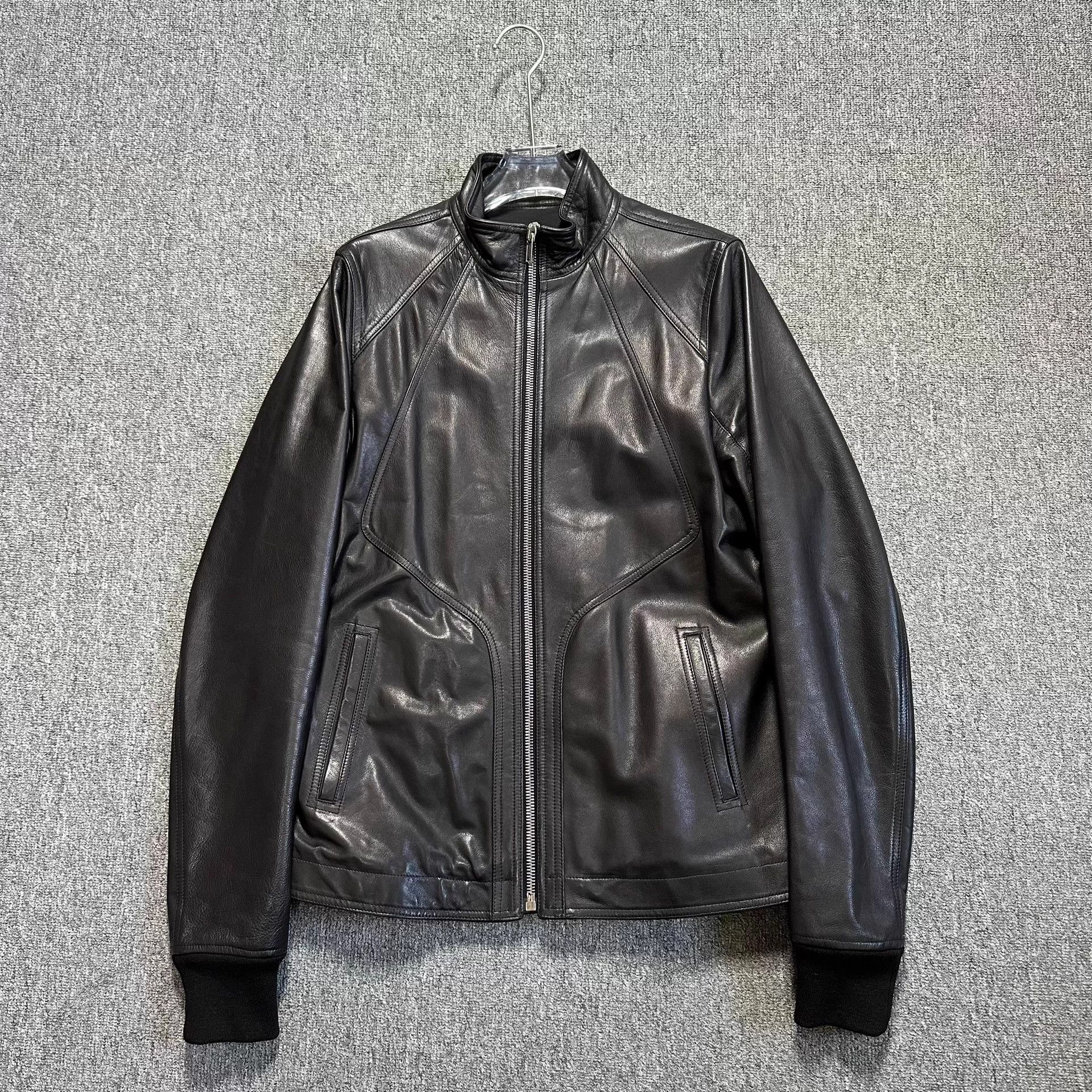 Rick Owens RO Black Stand Collar Leather Jacket