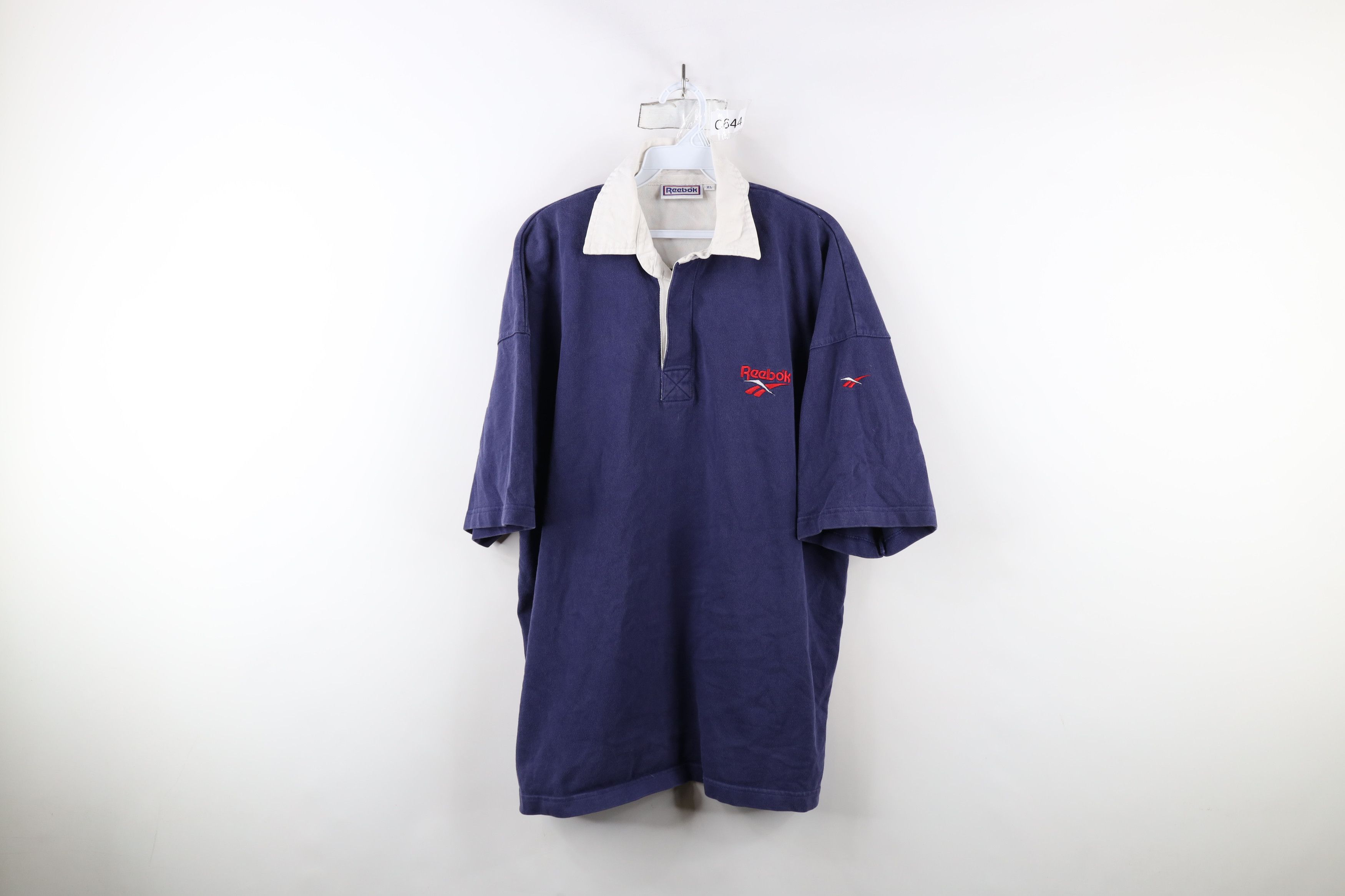 Reebok × Vintage Vintage 90s Reebok Spell Heavyweight Rugby Polo Shirt Blue Size US XL / EU 56 / 4 - 1 Thumbnail