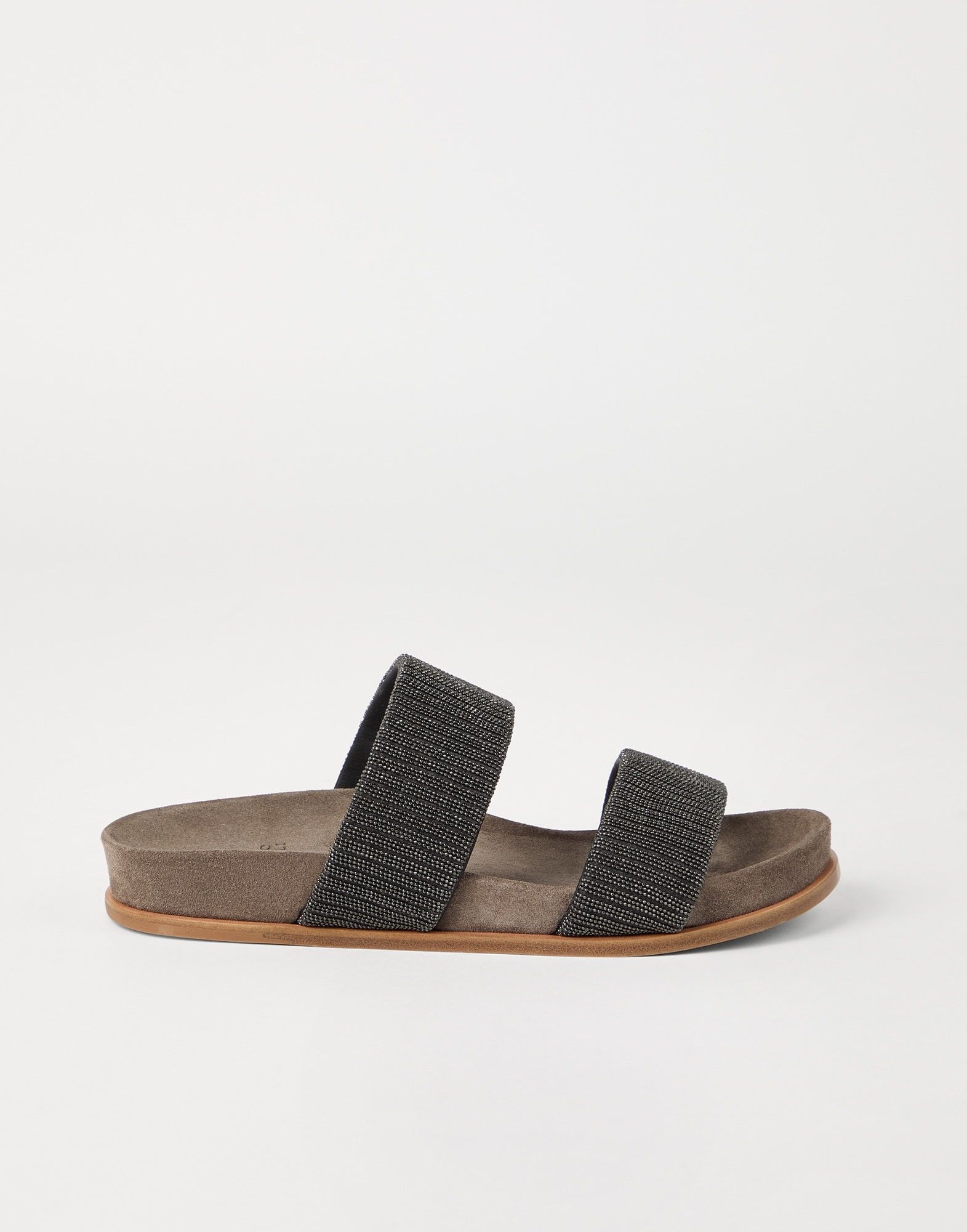 Brunello Cucinelli o1la1rc1a0326 Suede Slides Slippers in Anthracite Size US 8 / IT 38 - 1 Thumbnail