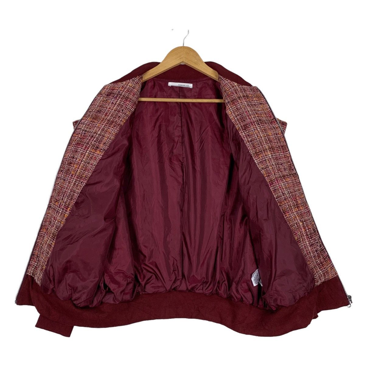 Japanese Brand ELENCARE DUE Red Tweed Bomber Jacket #1113-C51 Size US M / EU 48-50 / 2 - 11 Thumbnail