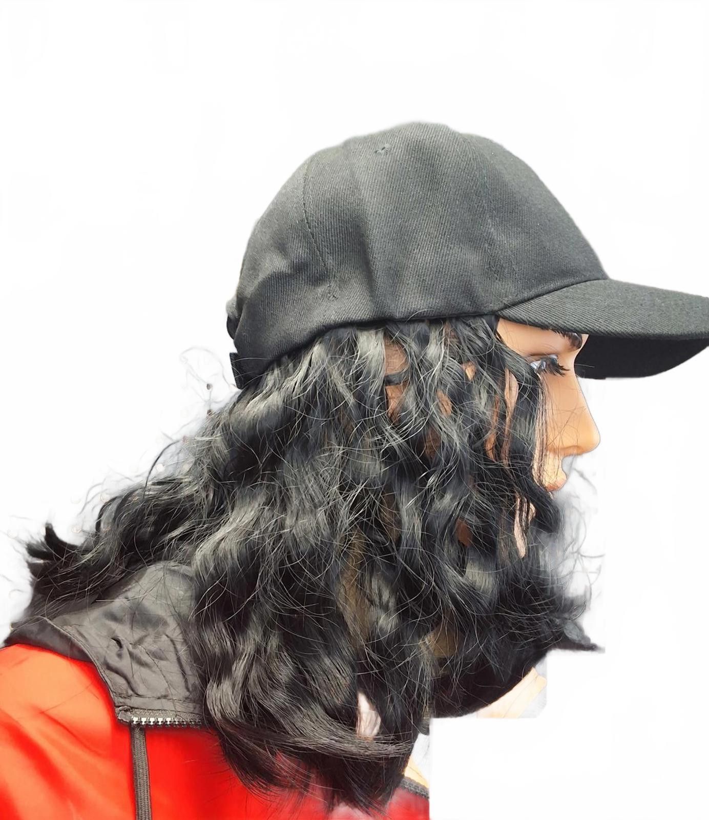 Genetic Manipulation Shinichiro Kuriya Stylish Black Baseball Cap with Natural Wavy Hair Attachment Size ONE SIZE - 3 Thumbnail
