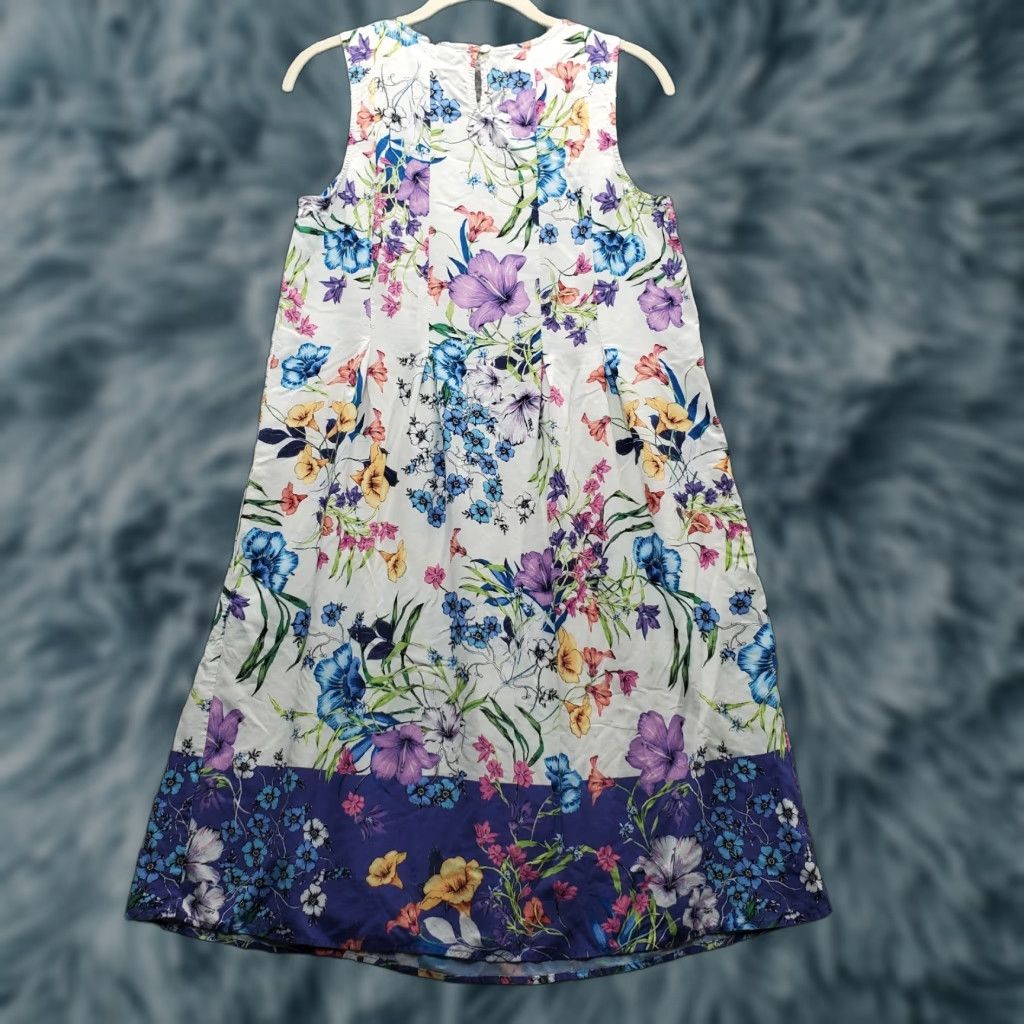 J. Jill J. Jill Women Size S Multicolor Floral Rayon Pleated Wide Strap Crew Neck Sheath Dress Size S / US 4 / IT 40 - 1 Thumbnail