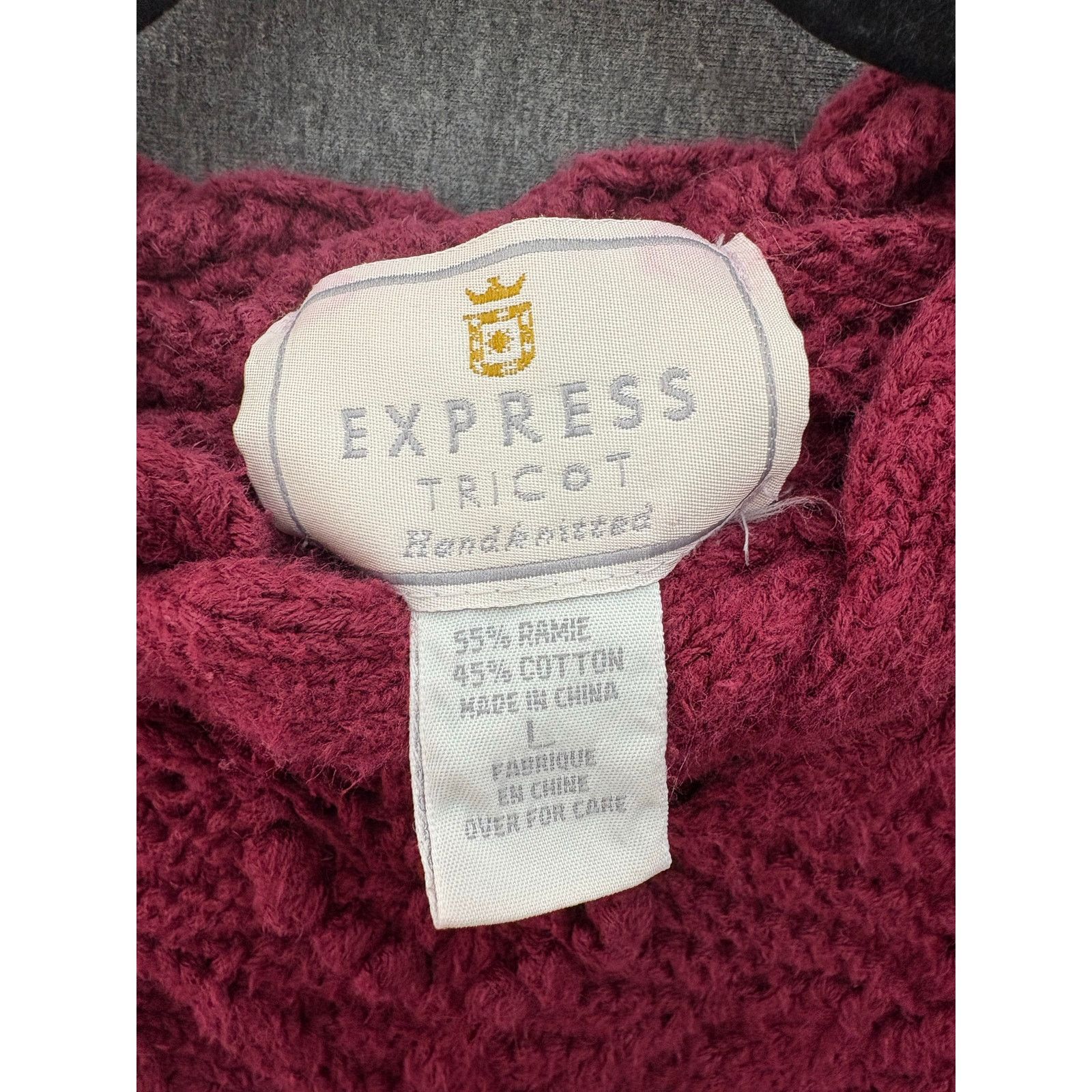 Other EXPRESS TRICOT | Cable Knit HEAVY Maroon Sweater | Large Size L / US 10 / IT 46 - 3 Thumbnail