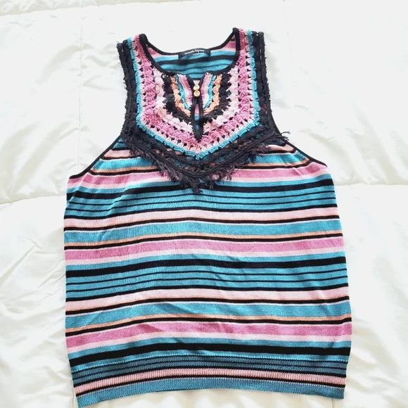 Nanette Lepore Multicolor Striped Tassel Crochet Knit Tank Spring Summer Size S / US 4 / IT 40 - 7 Thumbnail