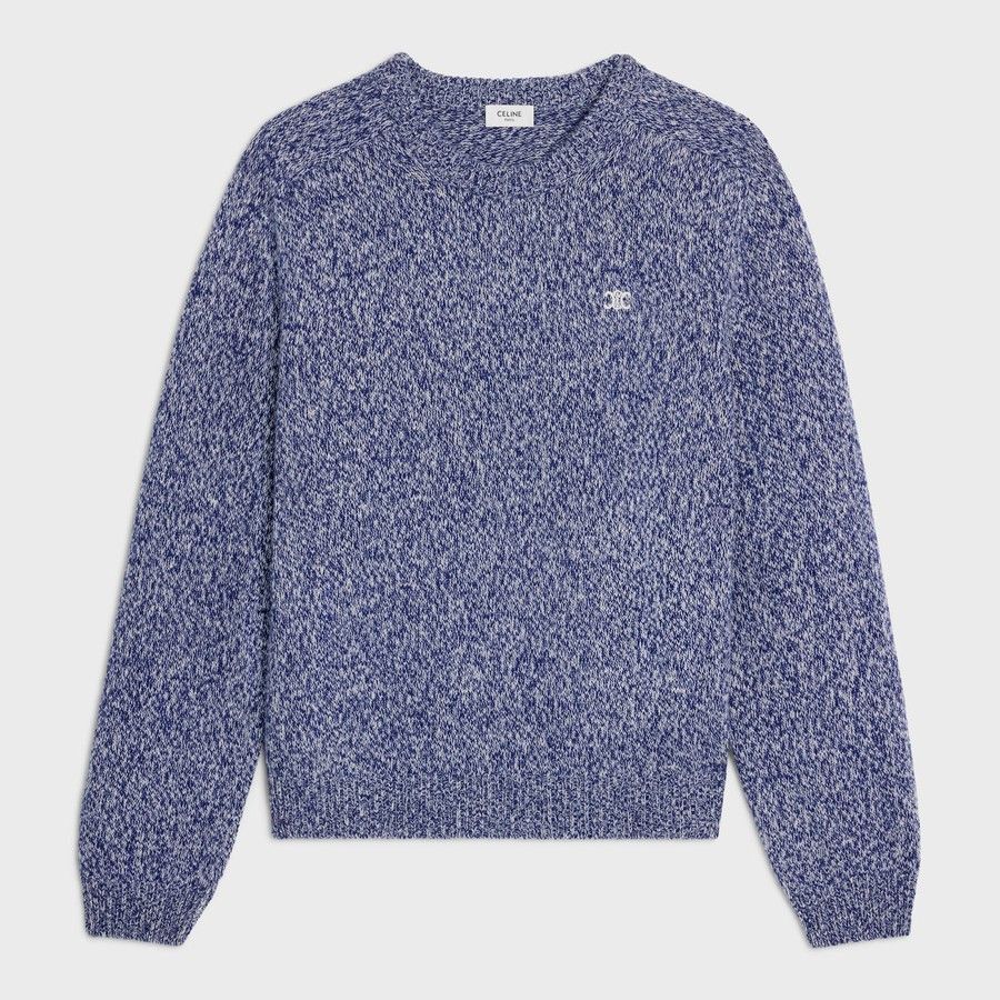 Celine o1d2blof0226 Wool and Cashmere Jumper Sweater in Blue/White Size US L / EU 52-54 / 3 - 2 Thumbnail