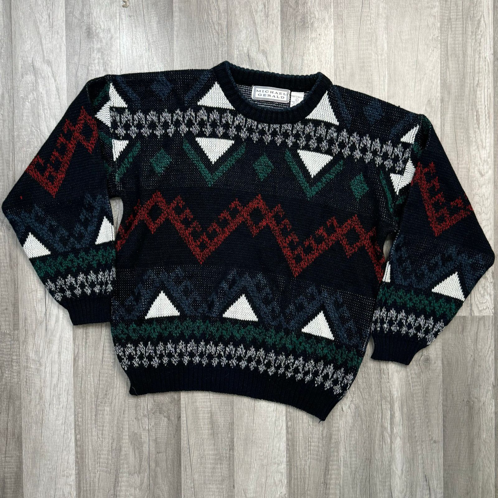 Vintage Vintage 80s 90s Grandpa Crew Sweater Geometric Stripped Size US L / EU 52-54 / 3 - 4 Thumbnail