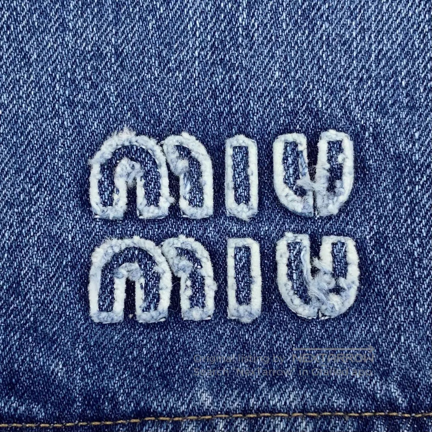 Miu Miu Miu Miu Dark Blue Washed Cotton Logo Letter Embroidered Si Size XS / US 0-2 / IT 36-38 - 5 Thumbnail