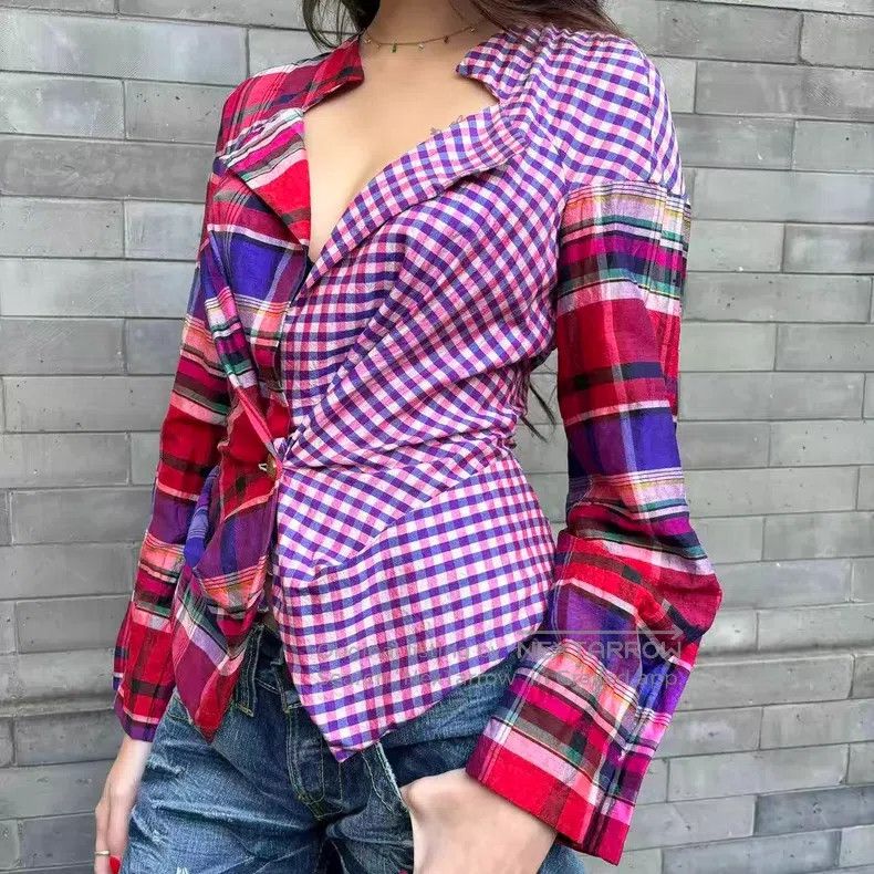 Vivienne Westwood Vivienne Westwood Rare Plaid Patchwork Silk Asymmetrical S Size S / US 4 / IT 40 - 2 Thumbnail