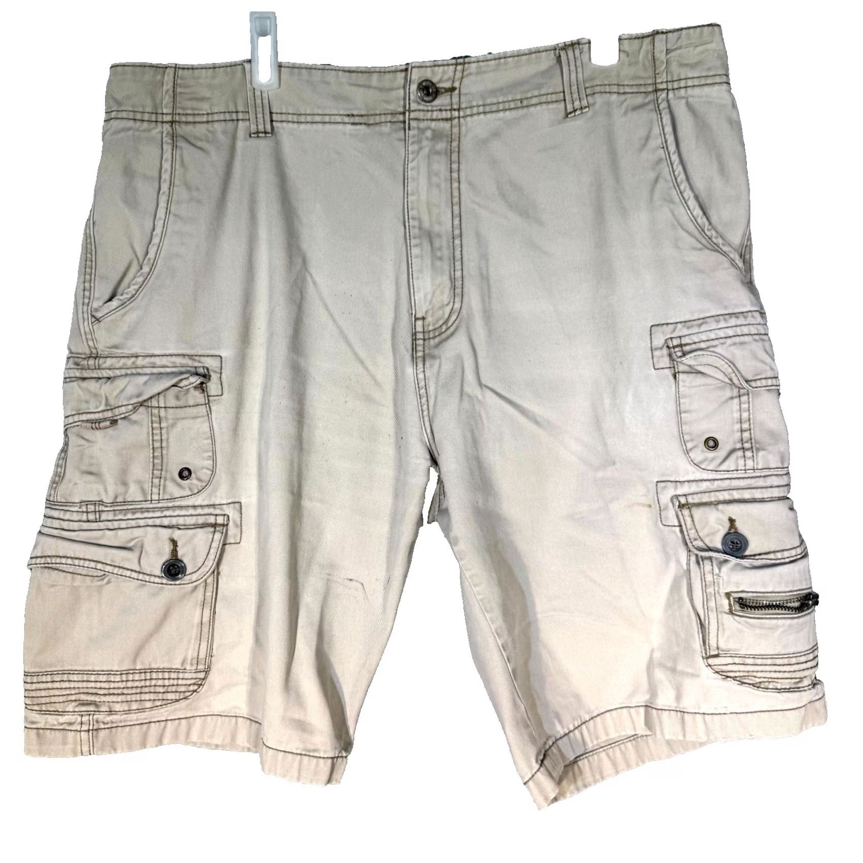 Vintage Iron Co. Men Cargo Shorts Beige Cotton High-Rise Pocket Classic Outdoor 38 Size US 38 / EU 54 - 2 Thumbnail