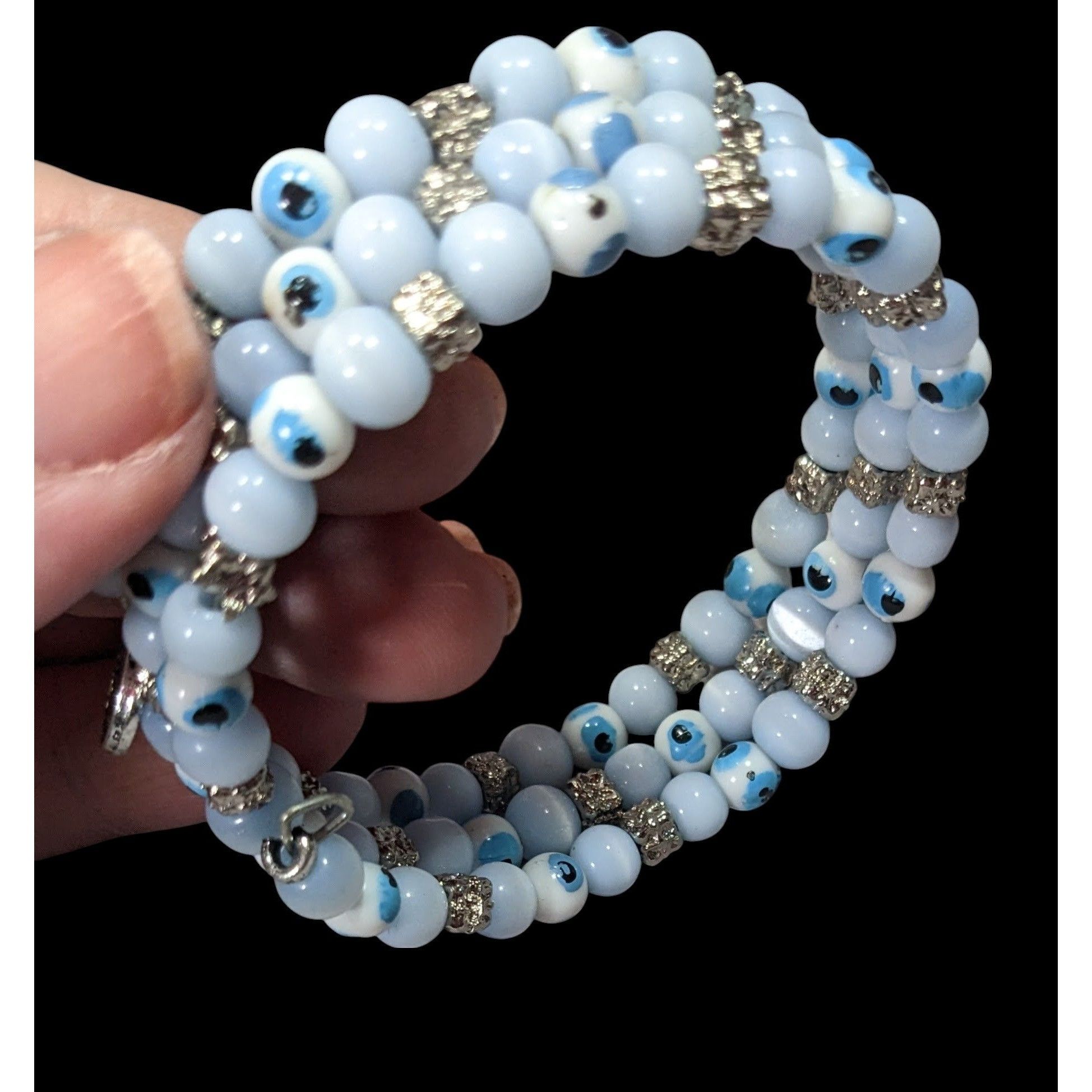 Other Bohemian Evil Eye Light Blue Glass And Silver Tone Beaded Co Size ONE SIZE - 3 Thumbnail