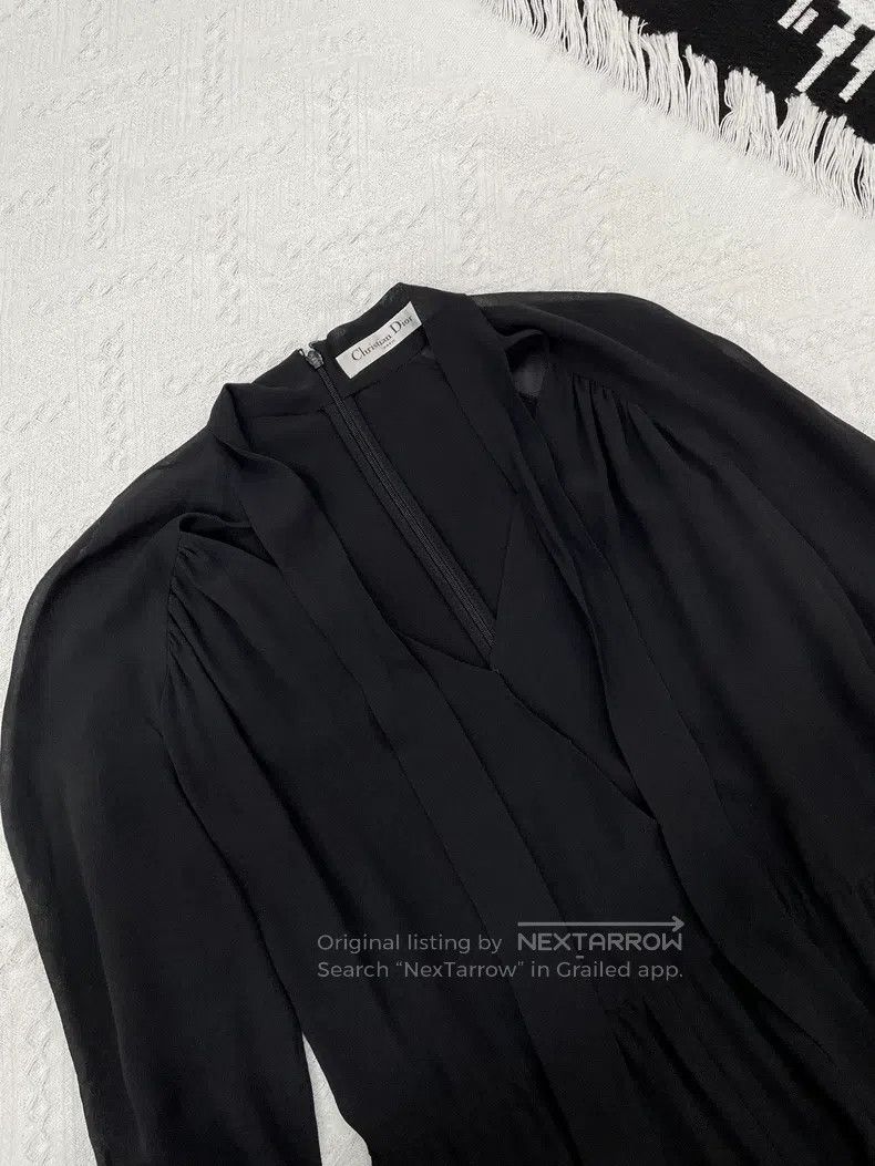 Dior Dior Black V-neck lacing silk dress Size S / US 4 / IT 40 - 2 Thumbnail