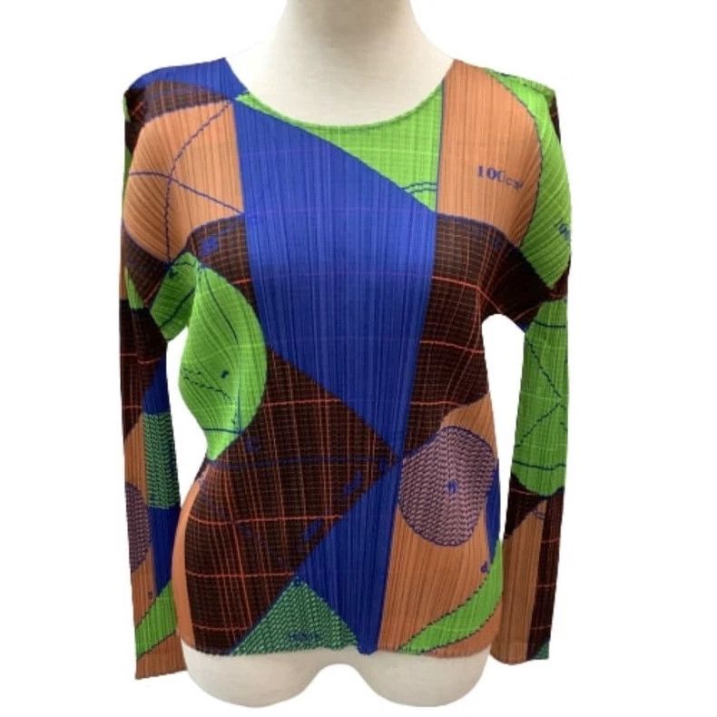 Issey Miyake Issey Miyake size:3 Pleated blue-green long-sleeved shirt Size XS / US 0-2 / IT 36-38 - 1 Thumbnail