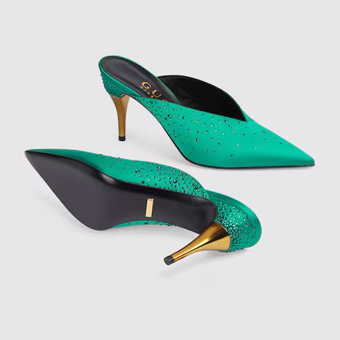 Gucci o1s1wg110125 Mules Sandals With Crystals in Green Size US 6.5 / IT 36.5 - 2 Thumbnail