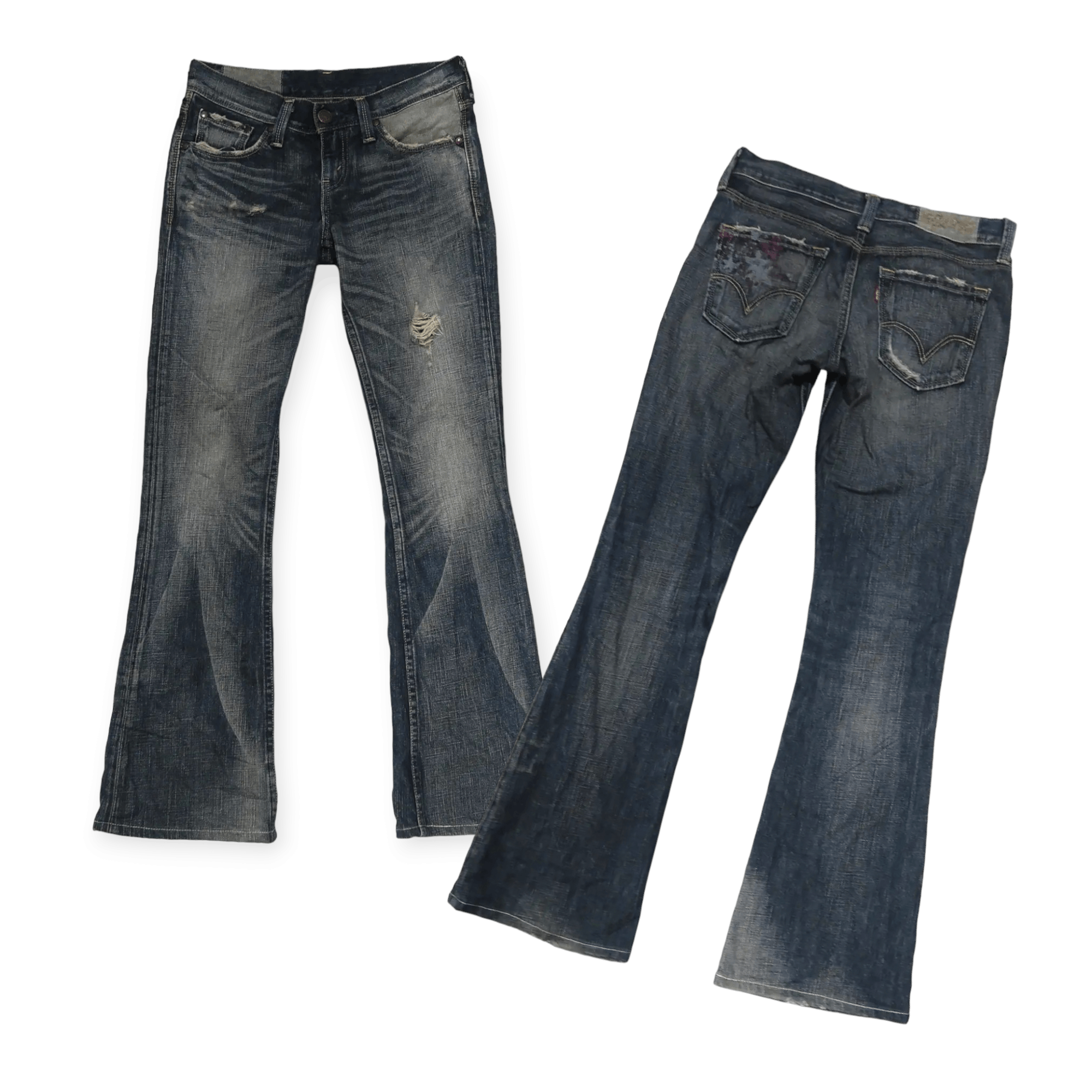 image of Vintage Levi's Lp926 Distressed Denim Flared Jeans in Dark Blue Wash, Women's (Size 29)