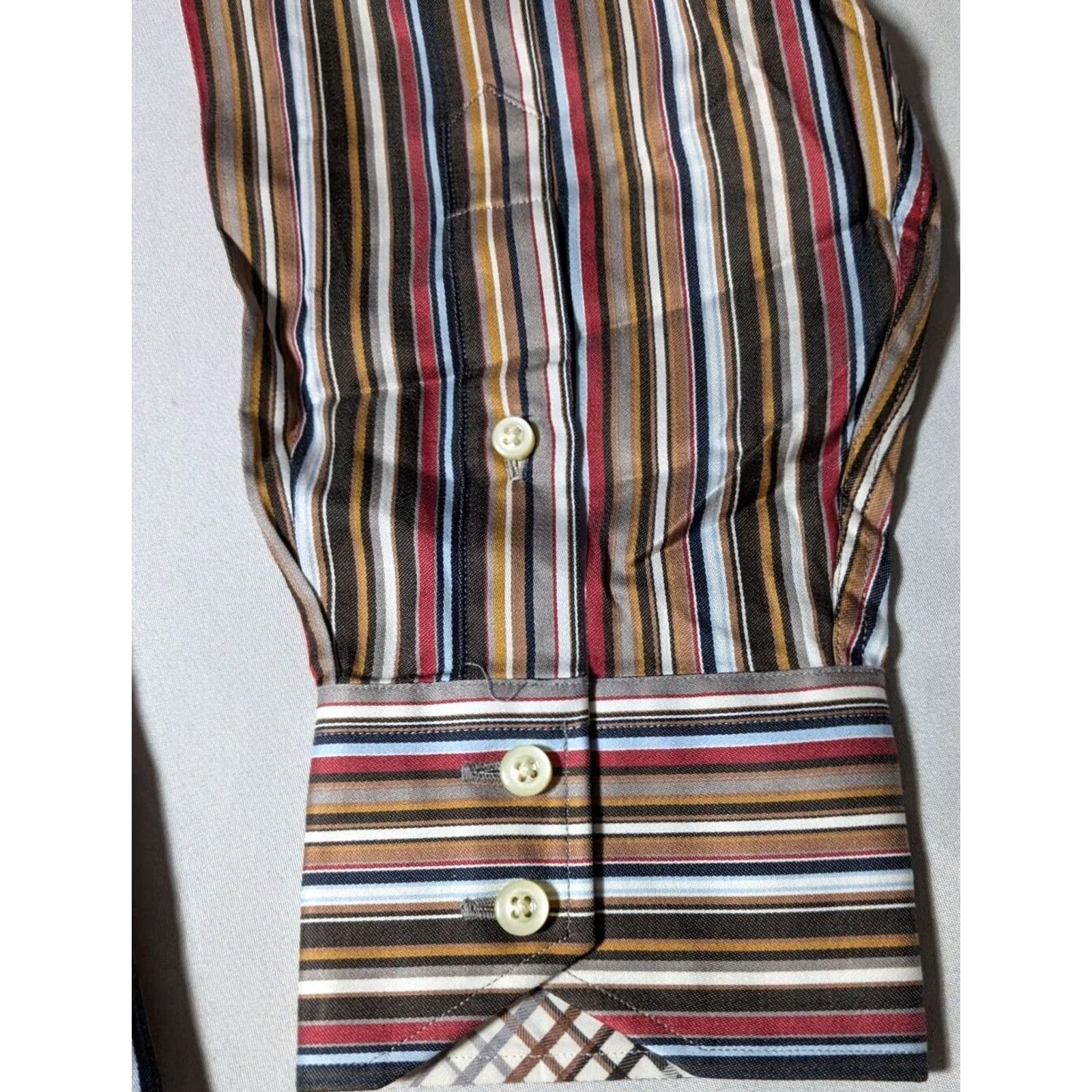 Vintage TD THOMAS DEAN Men Dress Shirt XL Brown Striped Button-Up Cotton NEW Size 46R - 5 Thumbnail