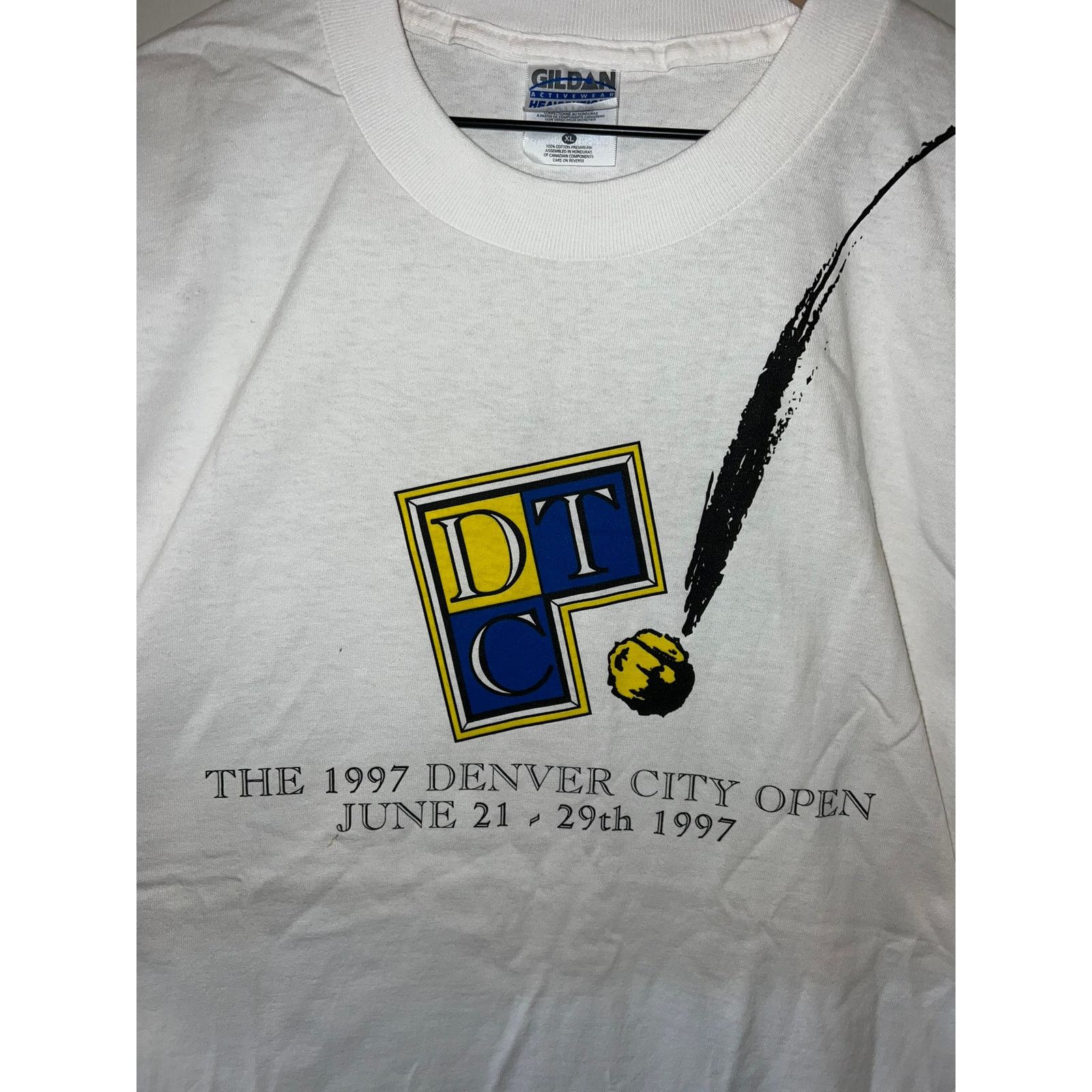 Gildan Vintage Tennis Shirt Denver City Open DTC Tee 1997 90s XL Size US XL / EU 56 / 4 - 2 Thumbnail