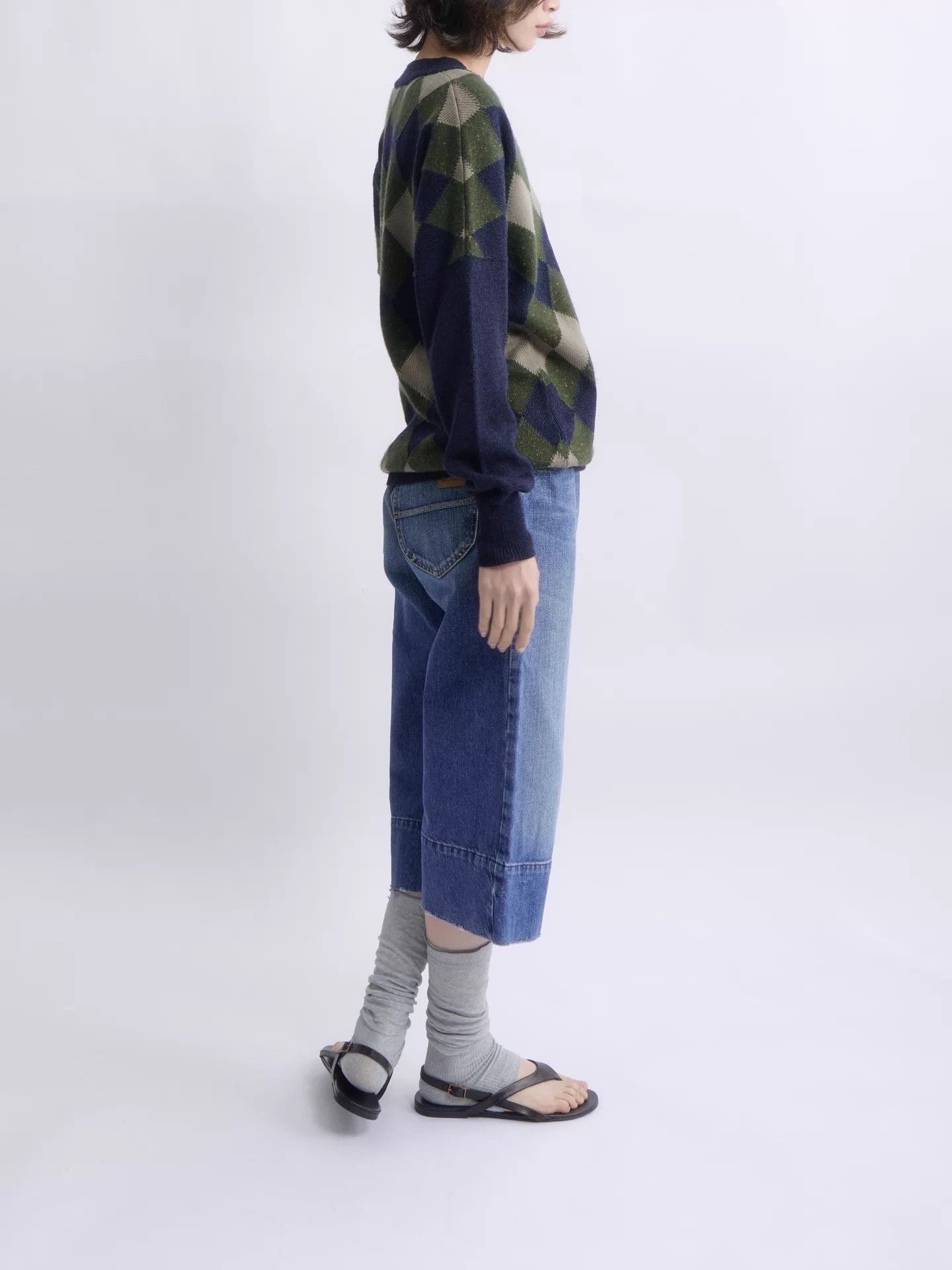 Chloe CHLOE ARGYLE V-NECK KNIT SWEATER MILITARY/NAVY/BEIGE Size XS / US 0-2 / IT 36-38 - 6 Thumbnail