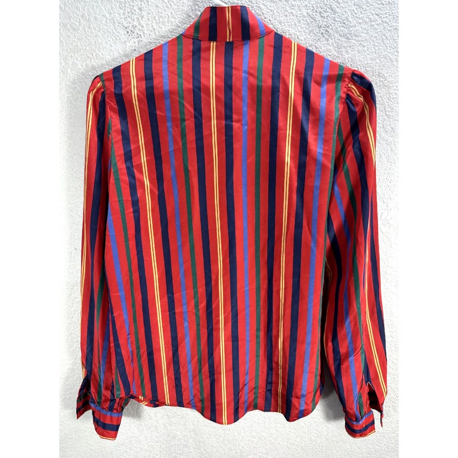 Vintage Vintage The Villager Red Striped Shirt Blouse Mock Neck Puff Sleeve Sz 6 Womens Size M / US 6-8 / IT 42-44 - 4 Thumbnail