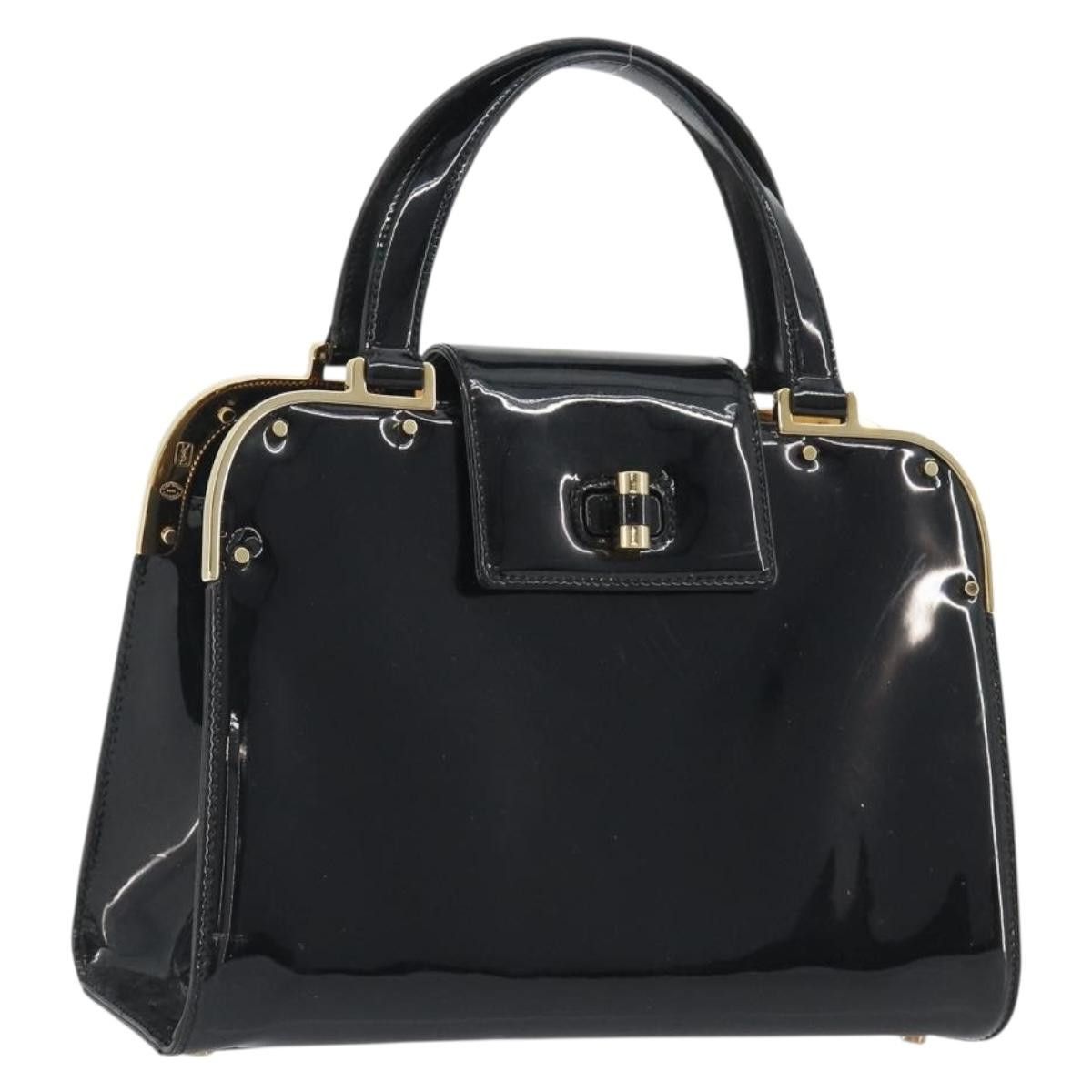 Saint Laurent Paris SAINT LAURENT Hand Bag Patent Leather Black Gold Auth Size ONE SIZE - 1 Thumbnail