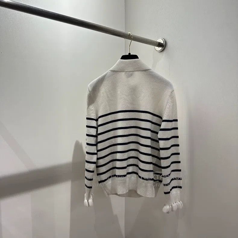 Chanel Chanel 23C Striped Sequin Logo Cashmere Sweater Size M / US 6-8 / IT 42-44 - 2 Thumbnail