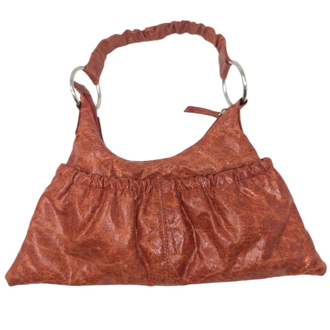 Vintage Y2K Crinkled Faux Leather Shoulder Bag Burnt Orange, Women's
