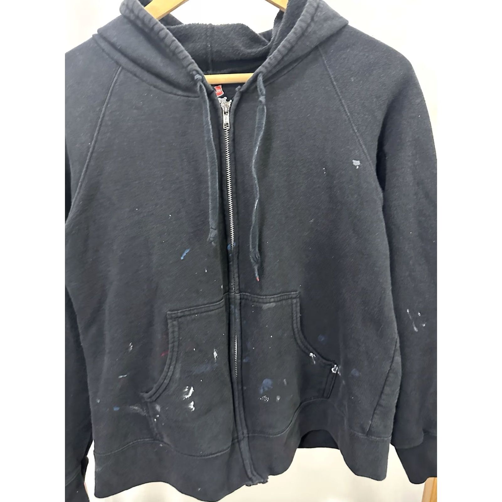 Hanes VINTAGE Hanes Hoodie Full Zip Boxy Worn Raglan Black L Girls Womens Skate Grunge 90s Splash Paint Sneakers? Size L / US 10 / IT 46 - 6 Thumbnail