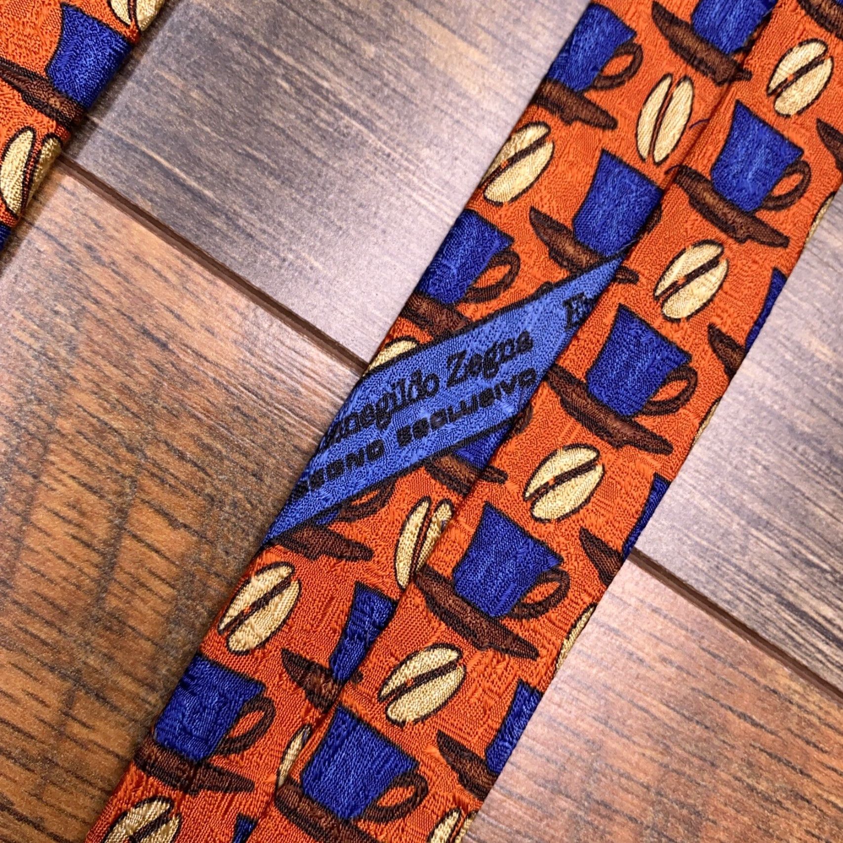 Ermenegildo Zegna VINTAGE Ermenegildo Zegna Tie Silk Orange Italy Geometric Logo Men Classic 57"-60" One Size Orange Silk Tie Designer Size ONE SIZE - 4 Thumbnail