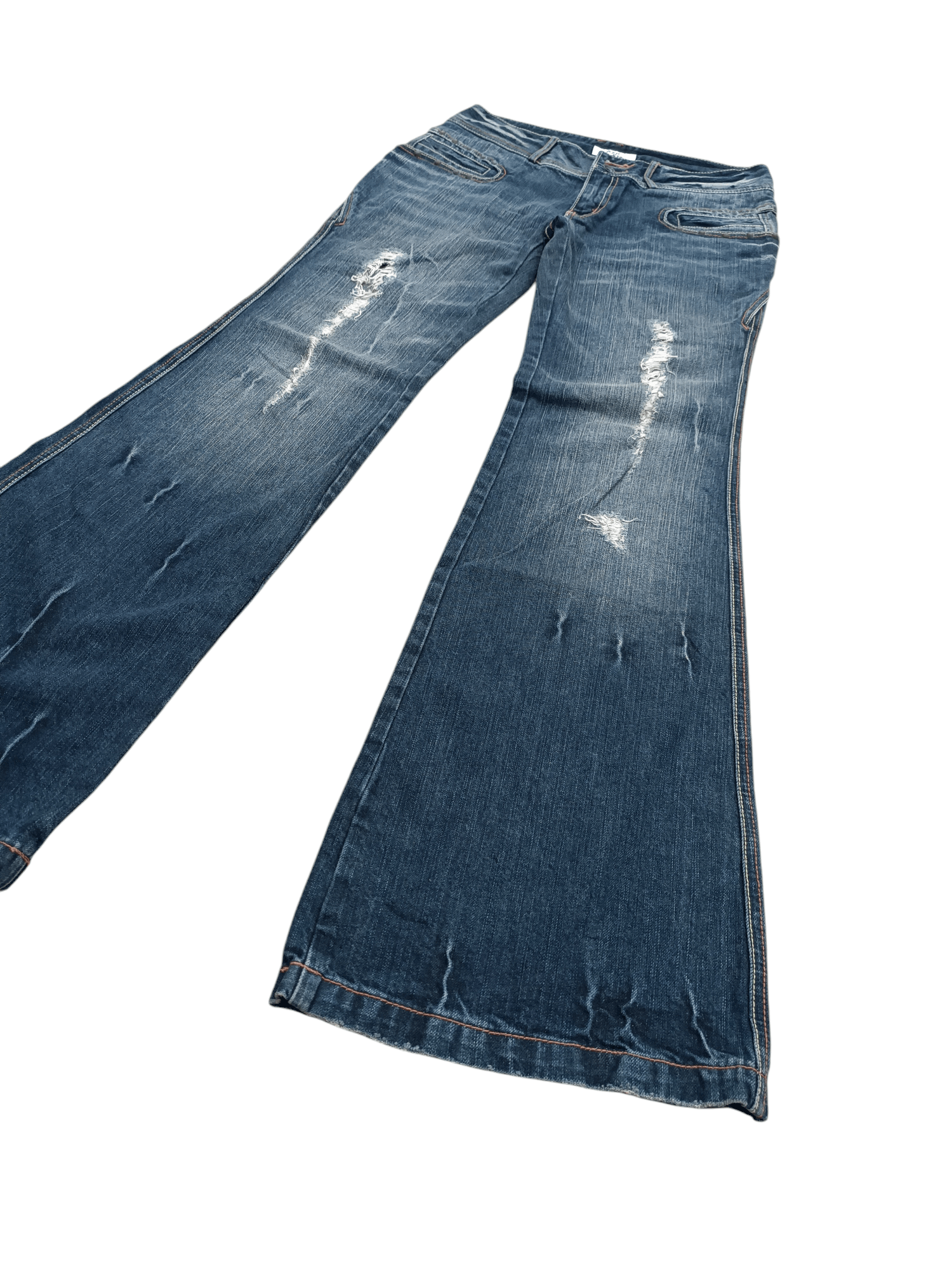 Rare Japanese Brand Ryu Ryu Super Flared Distressed Jeans