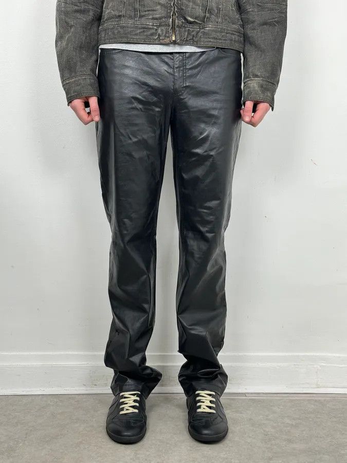 Armani 2000s Armani Black Avant-Garde Faux Leather Pants Size US 33 - 2 Thumbnail