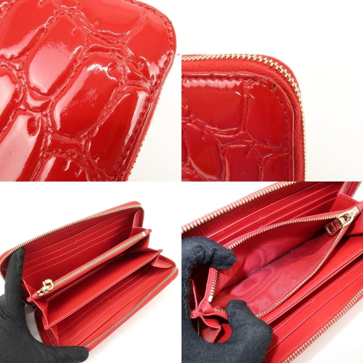 Miu Miu Miu Miu Patent Embossed Leather Zippy Wallet Red Size ONE SIZE - 6 Thumbnail