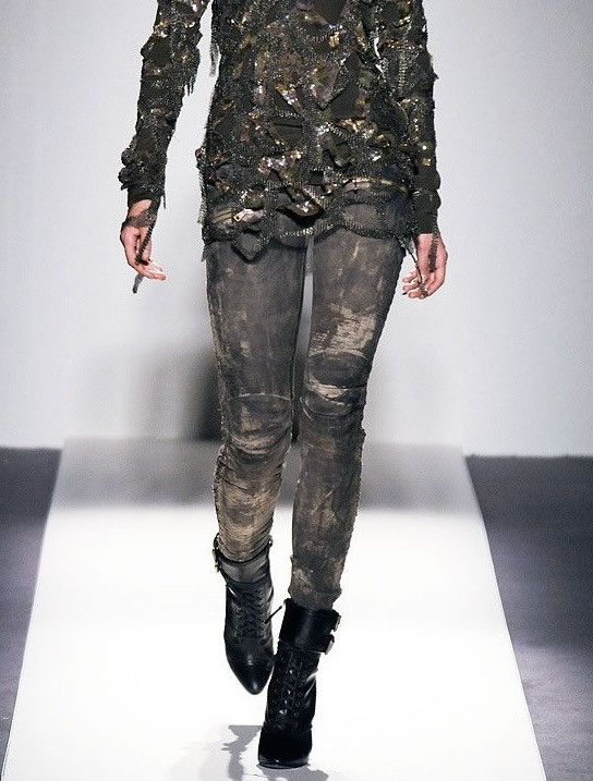 Balmain BALMAIN Decarnin SS 2010 Oil Stained Biker Denim Jeans zip Size 28" / US 6 / IT 42 - 3 Thumbnail