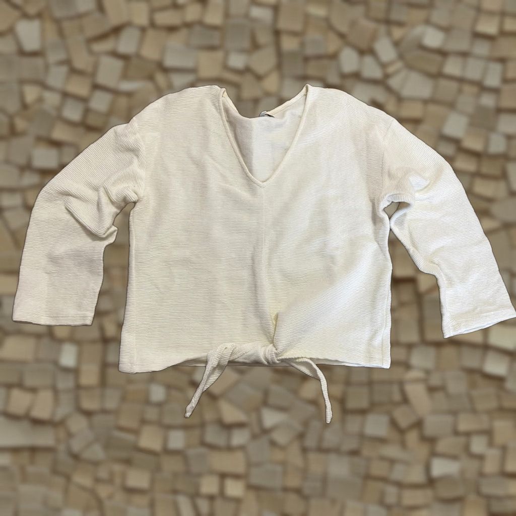 Madewell Madewell Texture & Thread Shirt Women's Small Ivory V-neck Front Tie Shirt Size S / US 4 / IT 40 - 1 Thumbnail