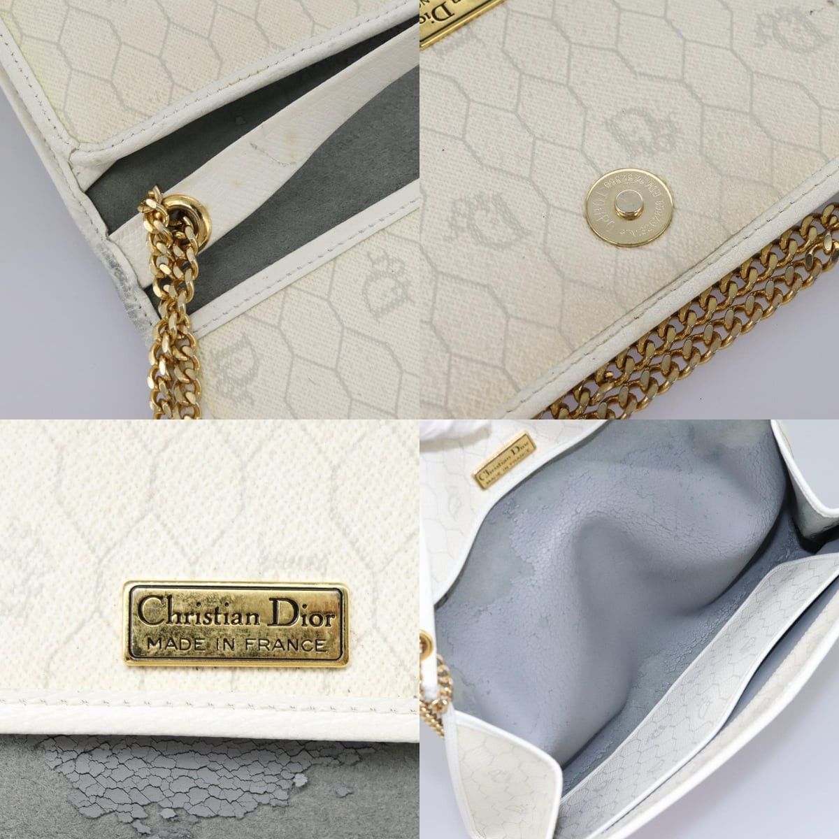 Dior DIOR Honeycomb Canvas Chain Shoulder Bag Pvc Leather White Size ONE SIZE - 12 Thumbnail