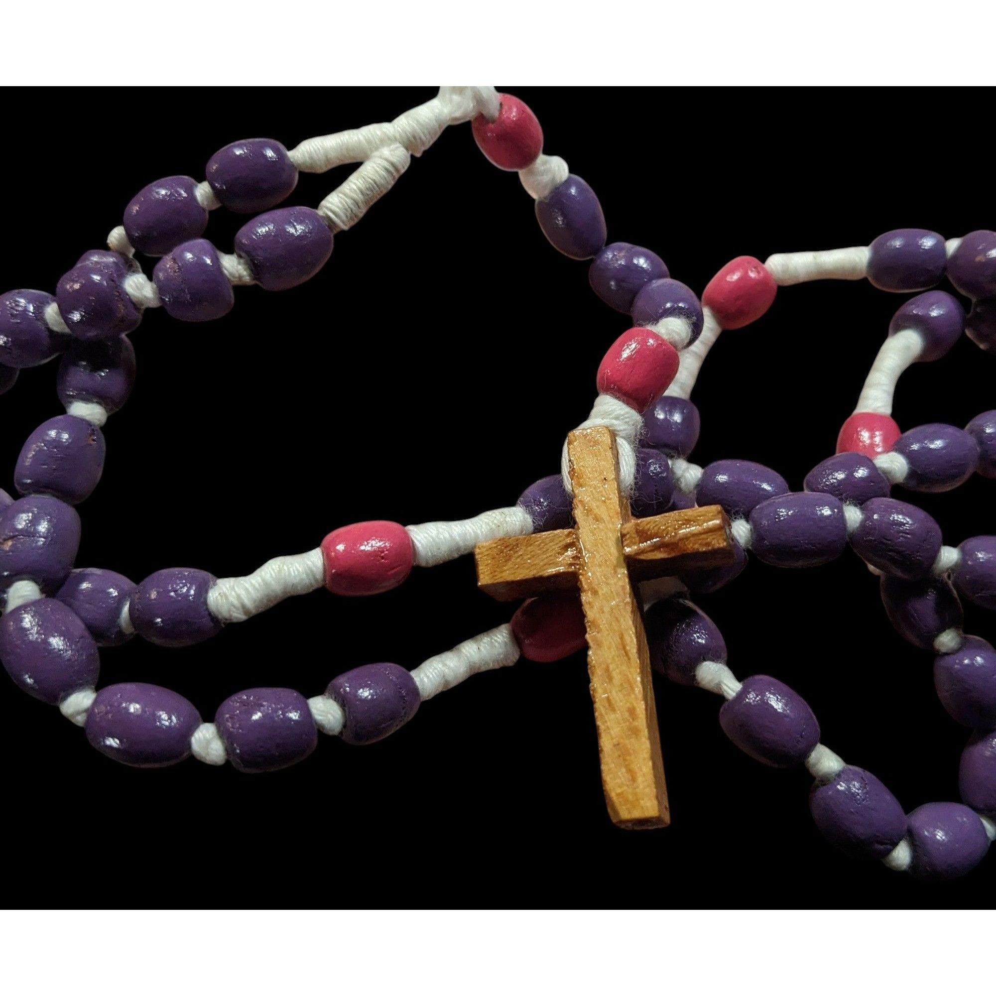 Handmade Handmade Pink And Purple Beaded Wooden Cross Necklace Size ONE SIZE - 3 Thumbnail