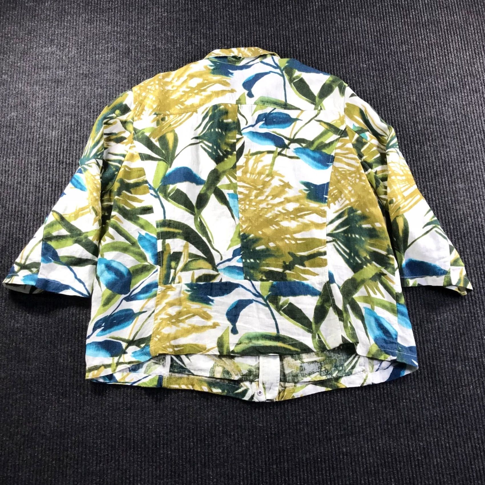 Vintage Chico's Chicos Tropical Leaf Print Linen Blend Jacket Green Blue White Sz 20W NWT Shorts Sleeve Floral Plus Size Womens Jacket Size 3XL / US 20-22 - 4 Thumbnail