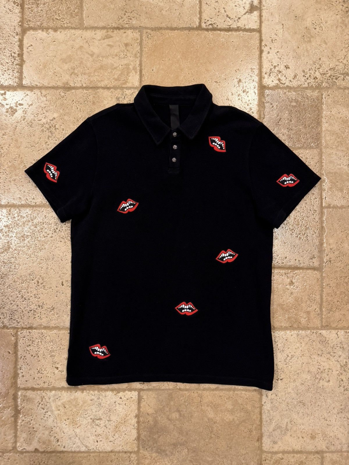 Chrome Hearts Chrome Hearts x Matty Boy Chomper Lips Black Polo Shirt Size US M / EU 48-50 / 2 - 3 Thumbnail