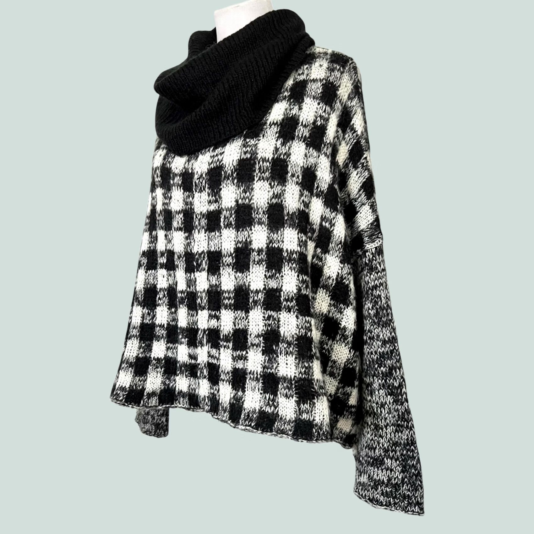 Vintage Wooden Ships Women's Sweater Cowl Neck Mohair Wool Black White Check Plaid M/L Pullover Knit Size L / US 10 / IT 46 - 1 Thumbnail