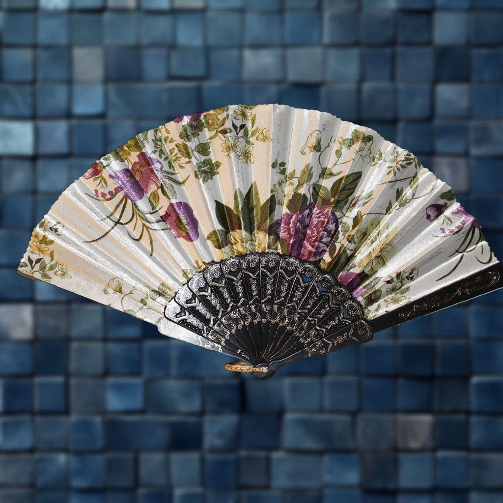 Vintage Vintage Hand Fan Small Flowers 16 Inch A4 Boho Decor Gift Girl Women Size ONE SIZE - 1 Thumbnail