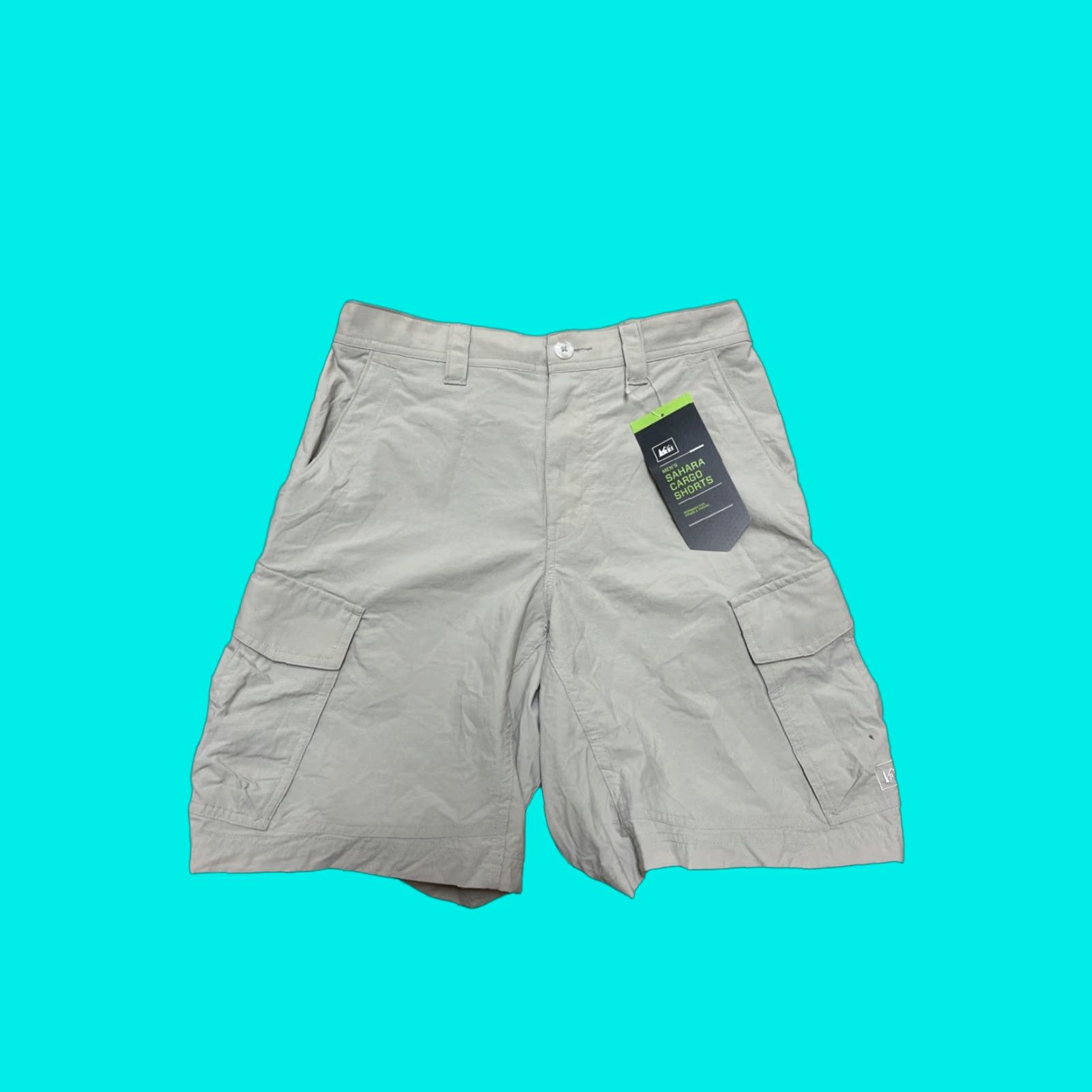 REI Sahara Cargo Shorts Men's Medium Beige Nylon Pockets Outdoor