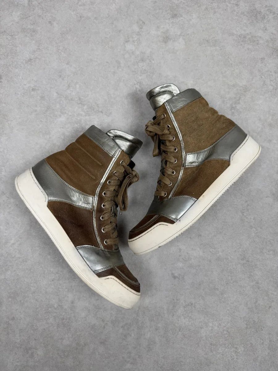 FW2013 Balmain Brown & Silver High Suede Leather Sneakers