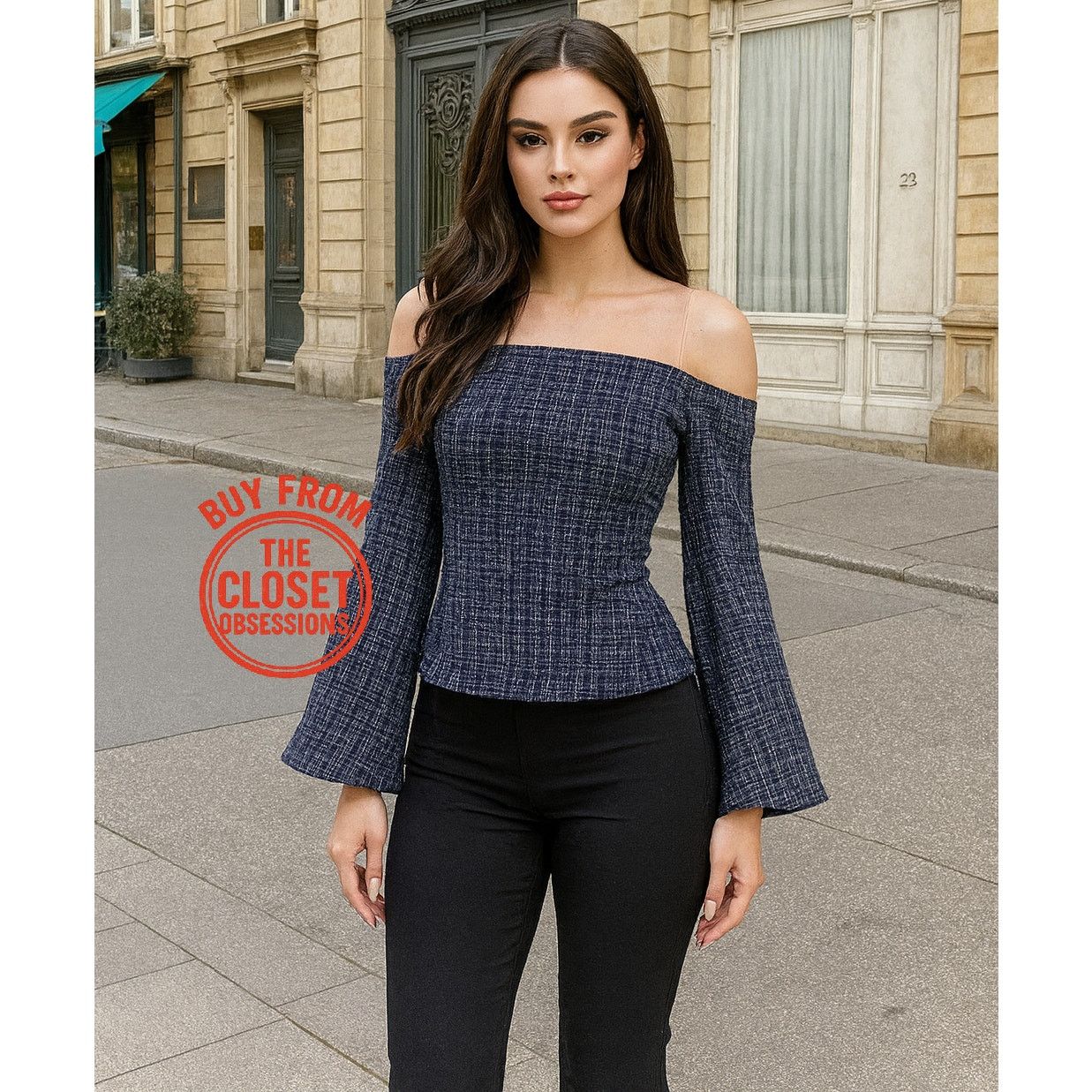 Zara Zara Navy Tweed Off Shoulder Top NWT M Size M / US 6-8 / IT 42-44 - 3 Thumbnail