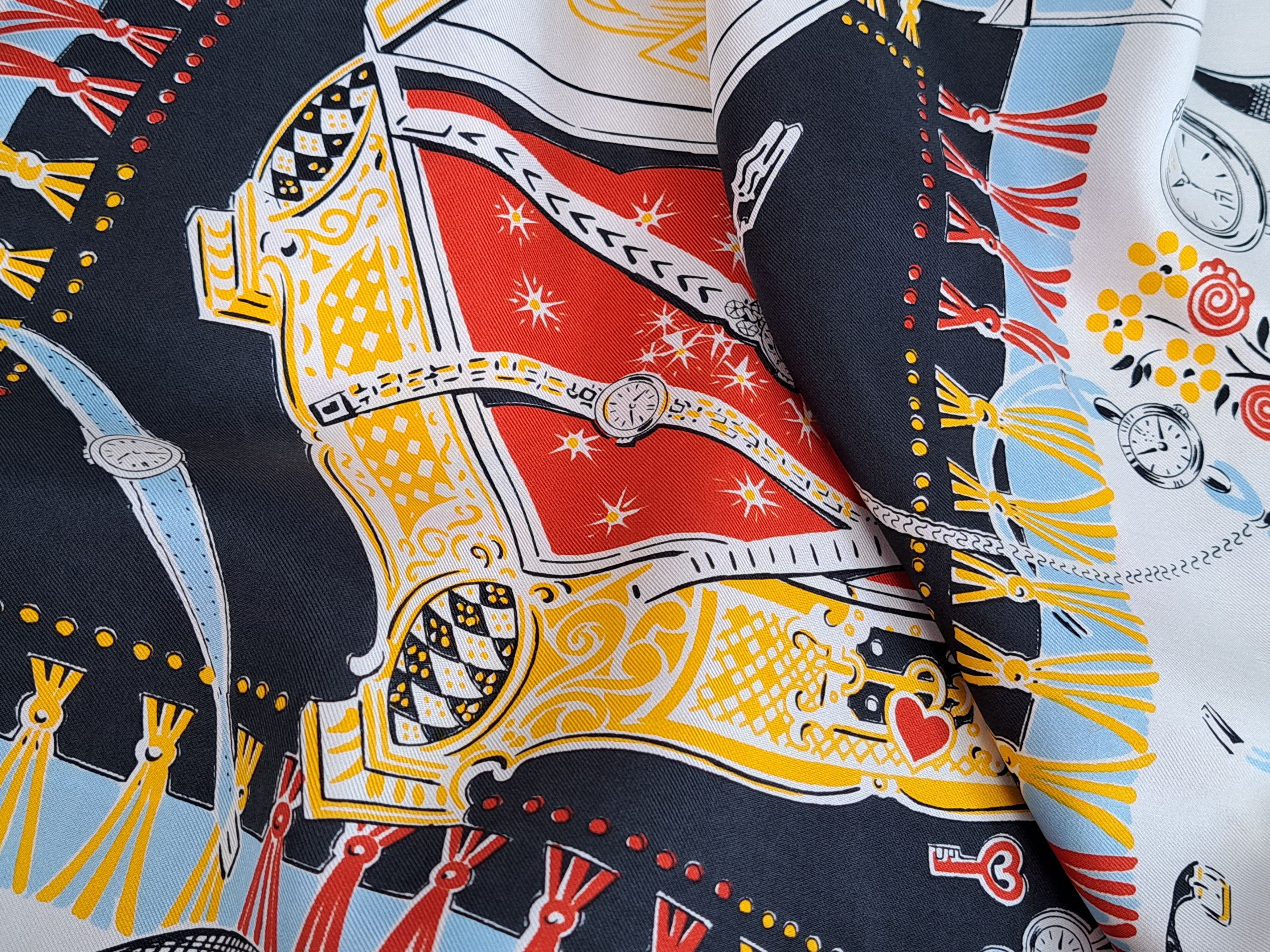 Designer × Vintage ETERNA MATIC vintage clock pattern silk scarf. Size ONE SIZE - 8 Thumbnail