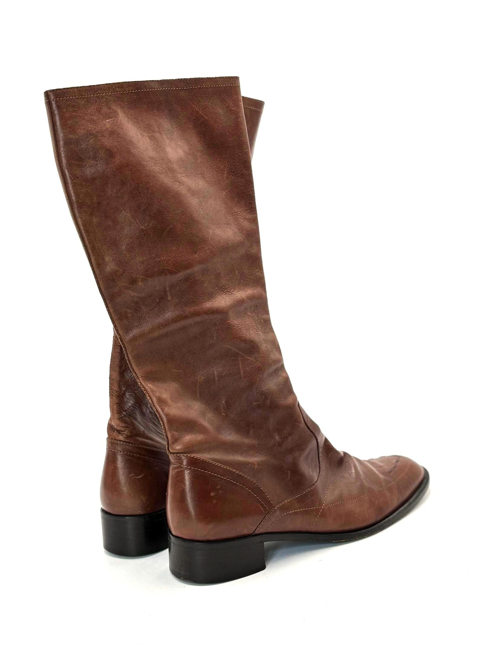 Designer PHILOSOPHY Di Alberta Ferretti Brown Leather Boots Size 9 Size US 9 / IT 39 - 5 Thumbnail