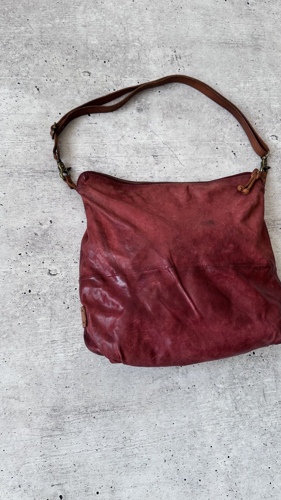 A.S.98 AS98 Leather Hobo Bag Foldover Large Slouchy Tote Oxblood Size ONE SIZE - 3 Thumbnail